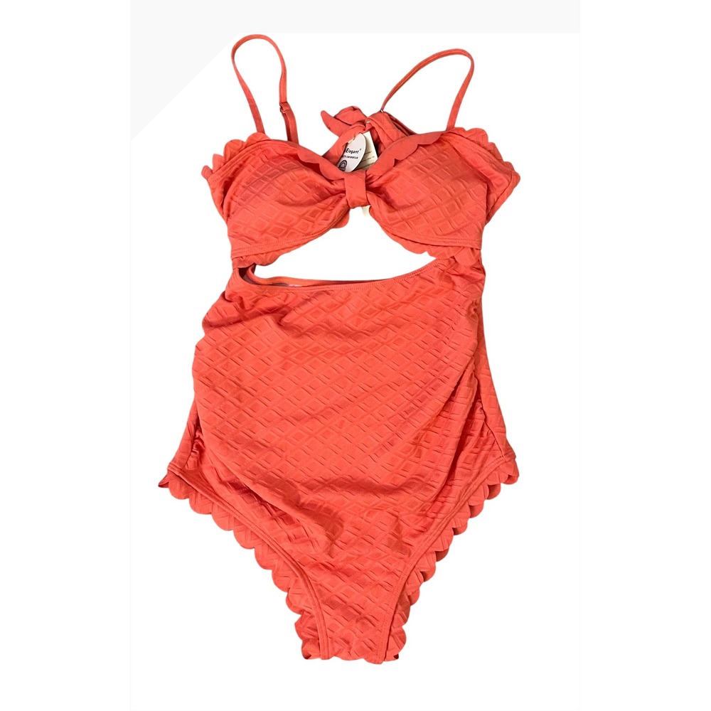NEW East Elegant Maternity Small Swimsuit‎ One Piece Bow Cutout Coral Swimwear - Picture 6 of 10
